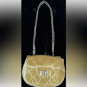 Quilted Velvet Handbag Purse Small- Gold Clasp & Chain Strap- NEW